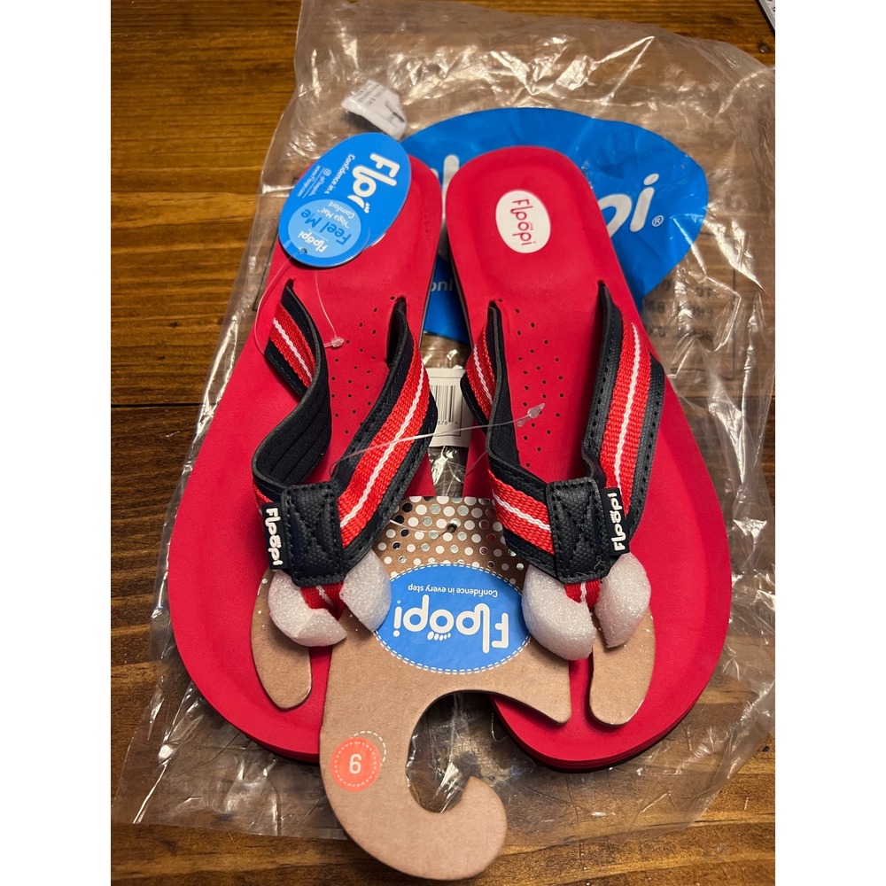 Floopi Flip Flop Sandals Womens Size‎ 9 Red Striped Yoga Mat Comfort New